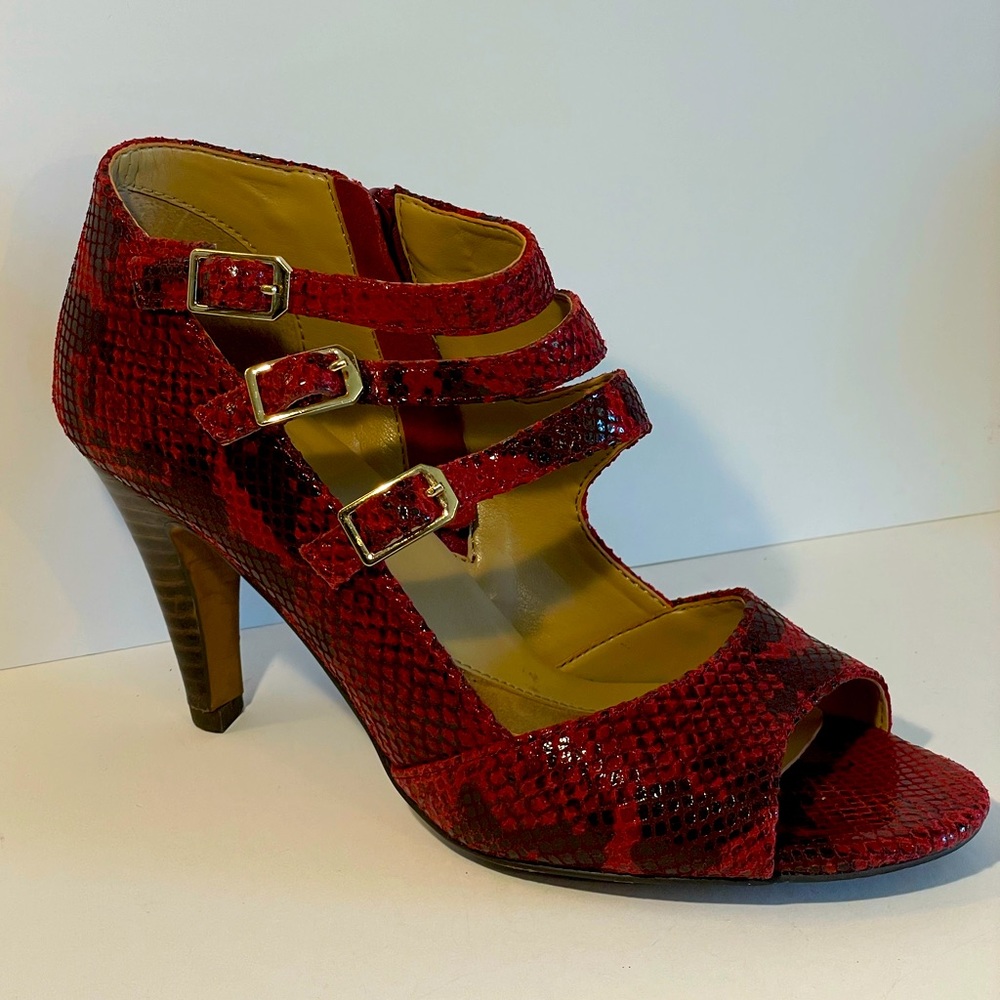 ISOLÁ Dara, Snake Print Suede, Adjustable Buckles, Open Toe, Side zipper, 8